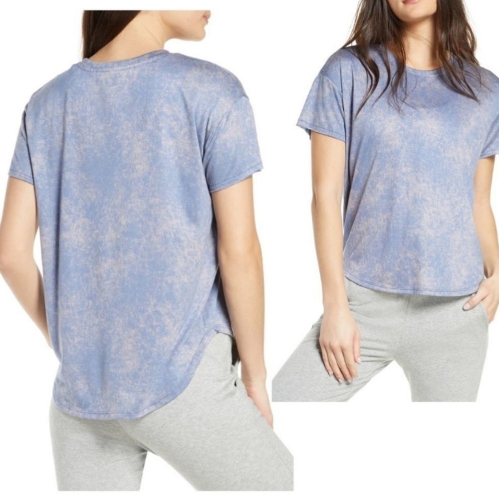 Zella Blue Acid Wash Short Sleeve Tee T shirt Size XS